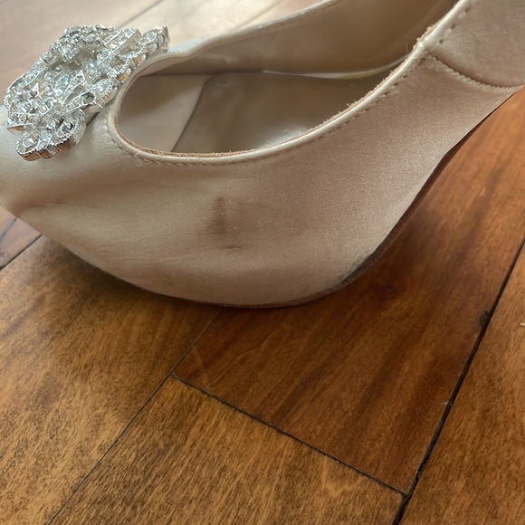 Badgley Mischka Satin Peep Toe Pump with Jewels - Picture 7 of 10